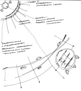 Фрагмент разреза космического корабля, сектор. Проект космического корабля - эскиз. Архитектор Антон Булатецкий