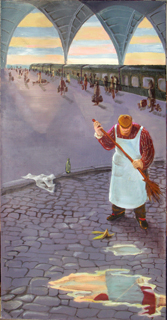 Дворник. Живопись. Поезд. Художник Алиса Зражевская